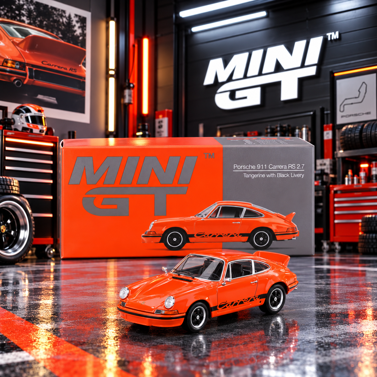 Mini GT - Porsche 911 Carrera RS 2.7 Tangerine with Black Livery- 1142