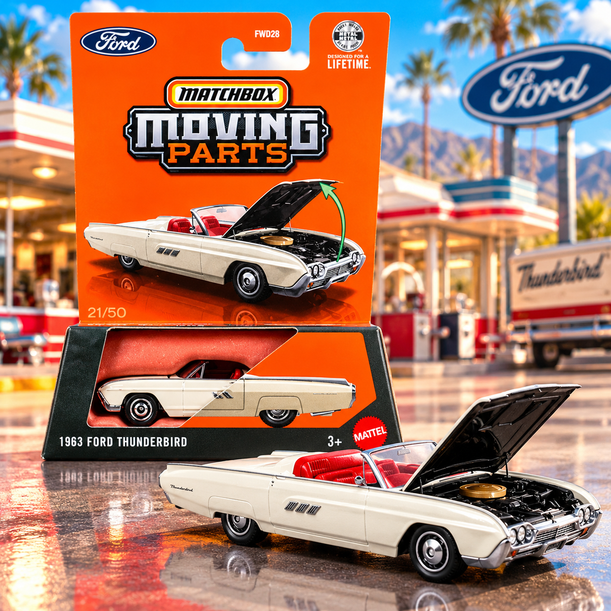 Matchbox Moving Parts - 1963 Ford Thunderbird White