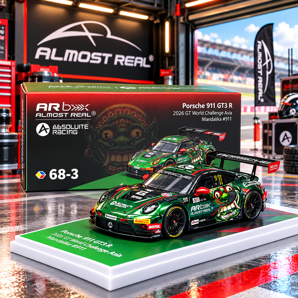 Almost Real - Porsche 911 GT3 R 2026 GT World Challenge Asia Mandalika #911 AR Box 68-3 - 1:64 Diecast Model