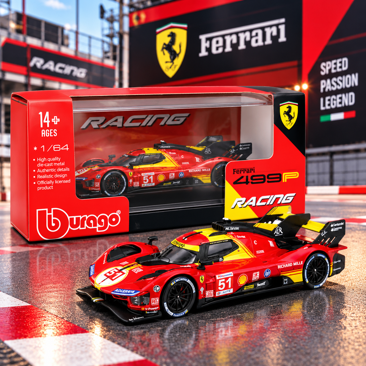 Bburago - Ferrari 499P Racing Die-Cast Model Car Red 1:64
