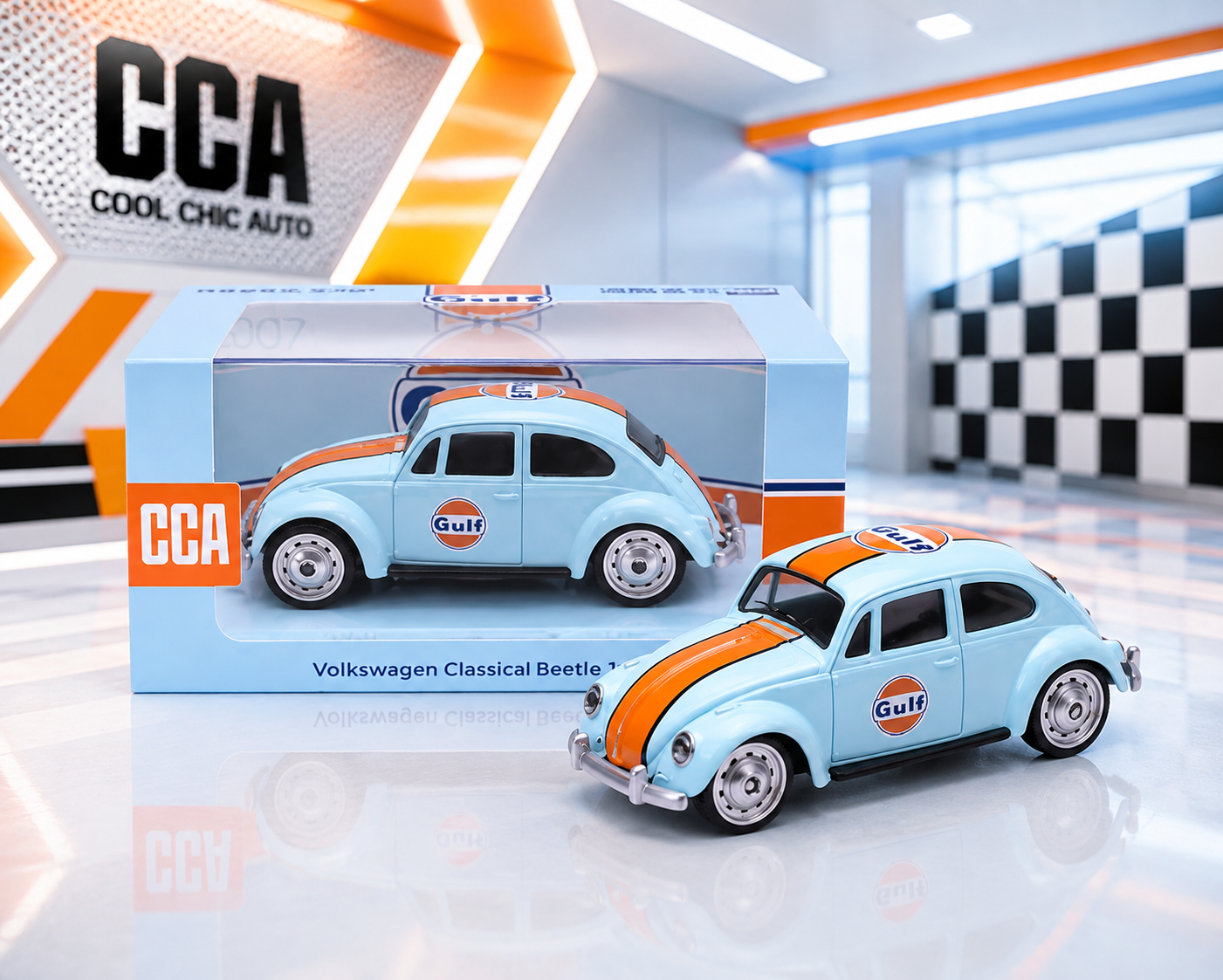 CCA - Gulf Volkswagen Classical Beetle 1:64 Scale Diecast (With Acrylic Case)