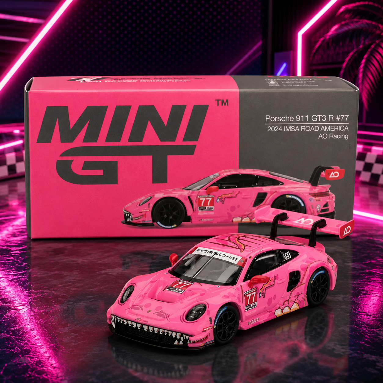 Mini GT - Porsche 911 GT3 R #77 AO Racing 2024 IMSA Road America