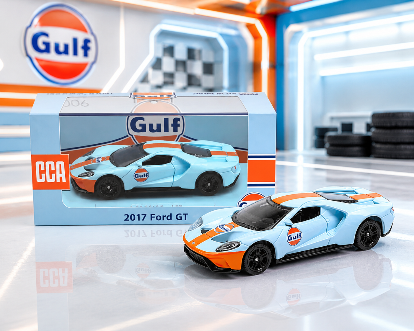 CCA - 2017 Ford GT Gulf 1:64 Scale Diecast (With Acrylic Case)