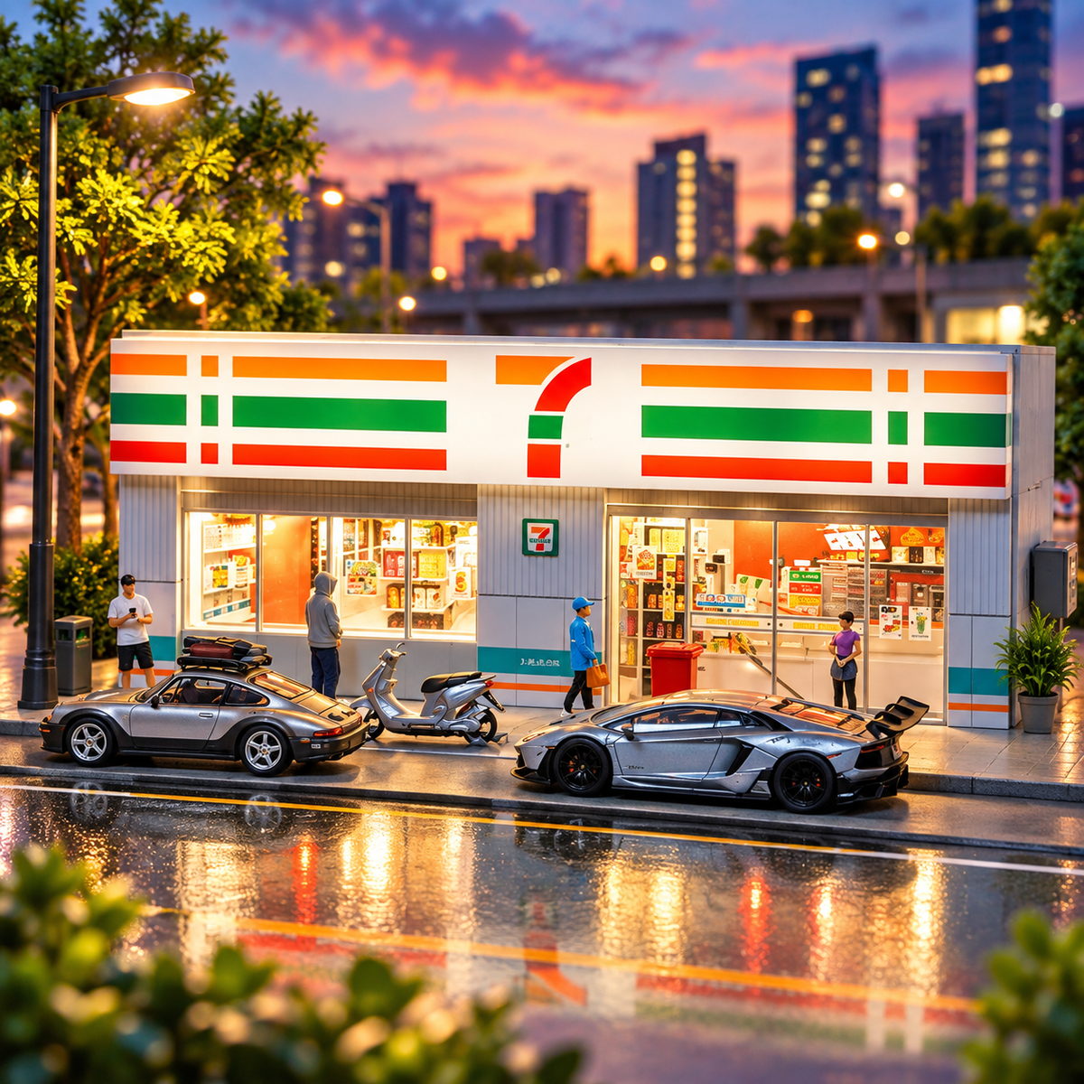 1:64 Scale 7-Eleven Convenience Store Mini Diorama (with LED Light)