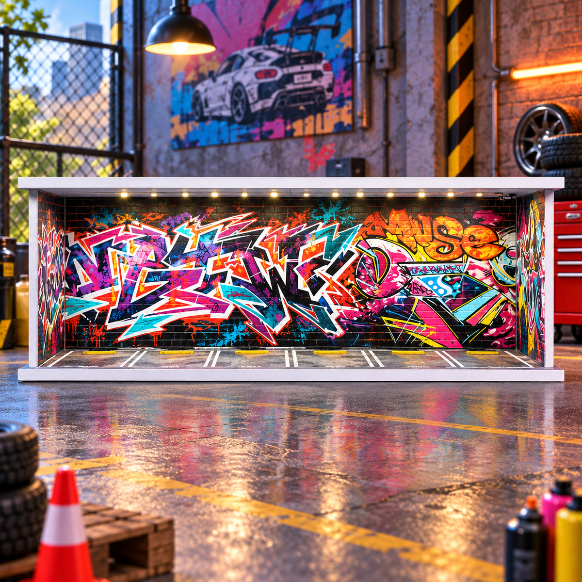 1:64 Scale Garage Scene Diorama - Graffiti Wall