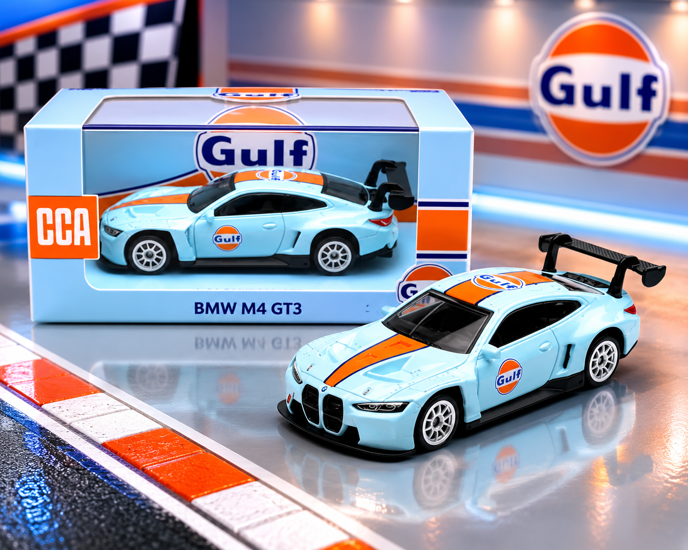 CCA - BMW M4 GT3 Gulf 1:64 Scale Diecast (With Acrylic Case)