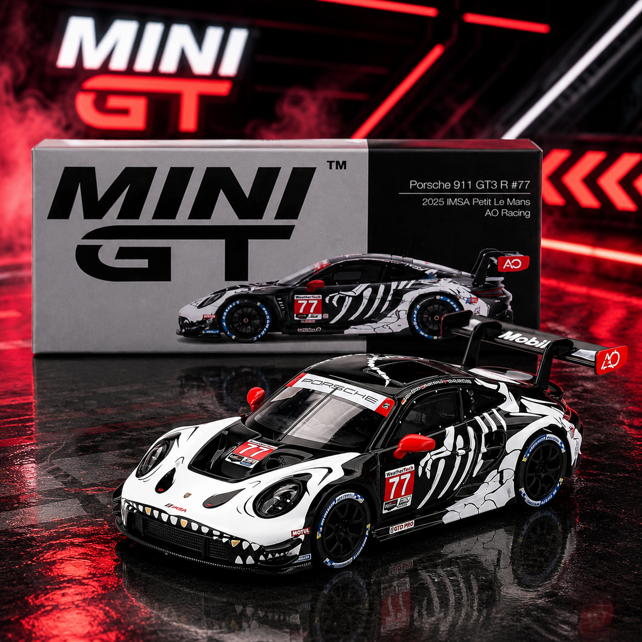 Mini GT - Porsche 911 GT3 R #77 AO Racing 2025 IMSA Petit Le Mans