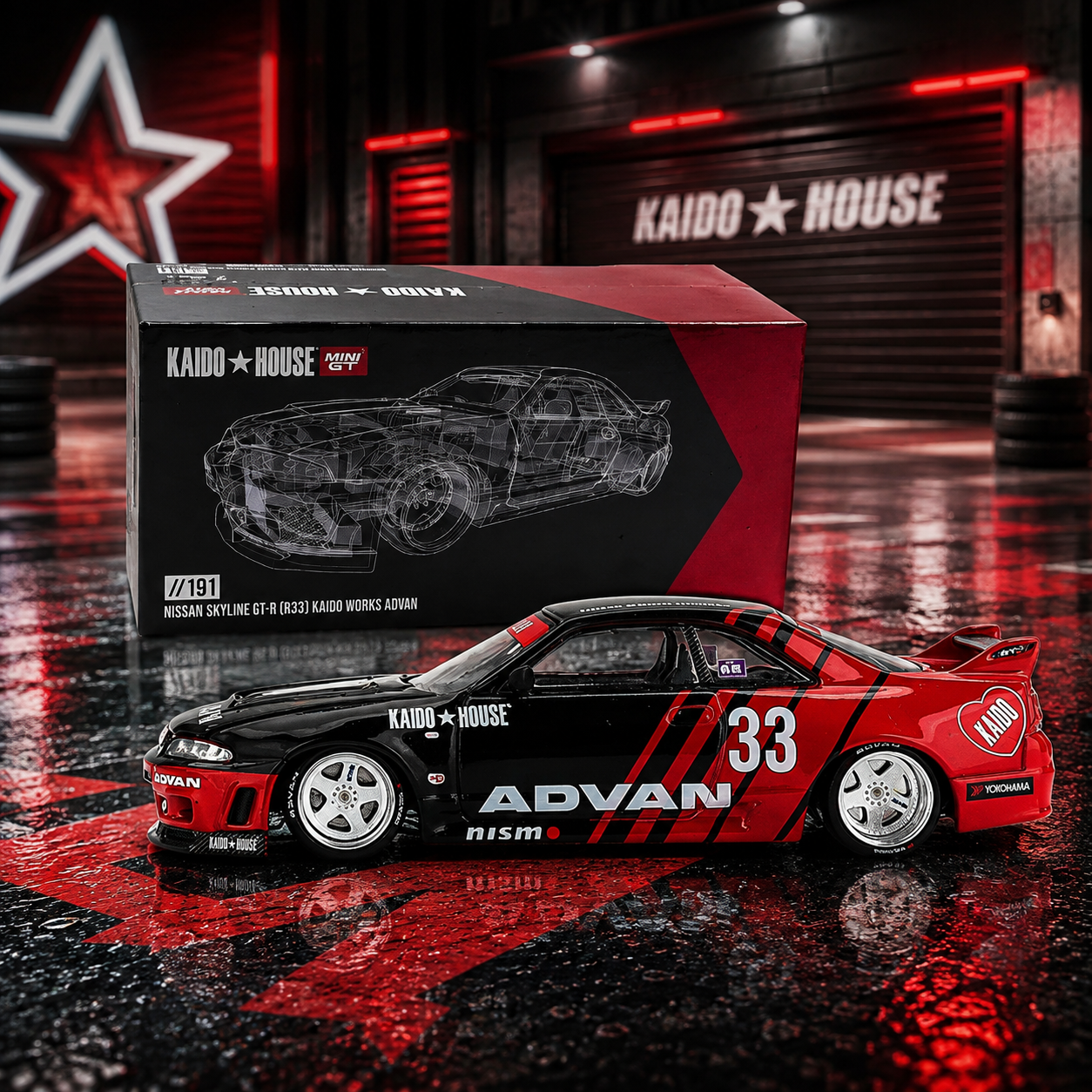 Kaido House #191 - Nissan Skyline GT-R (R33) Kaido Works ADVAN - Mini GT