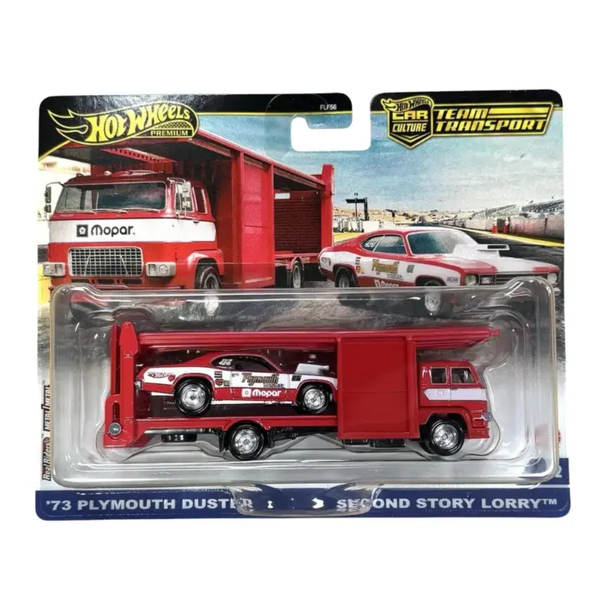 Hot Wheels Premium - Team Transport 73 Plymouth Duster and Second Story Lorry