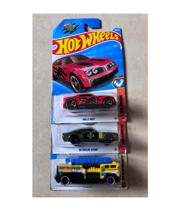 Hot Wheels - Set of 3 Mix Bully Goat & 68 Shelby GT500 & 5 Alarm MRP