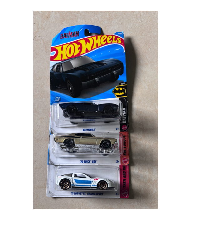 Hot Wheels - Set of 3 Batmobile-70Buick GSX-11 Corvetter Grand Sport. MRP