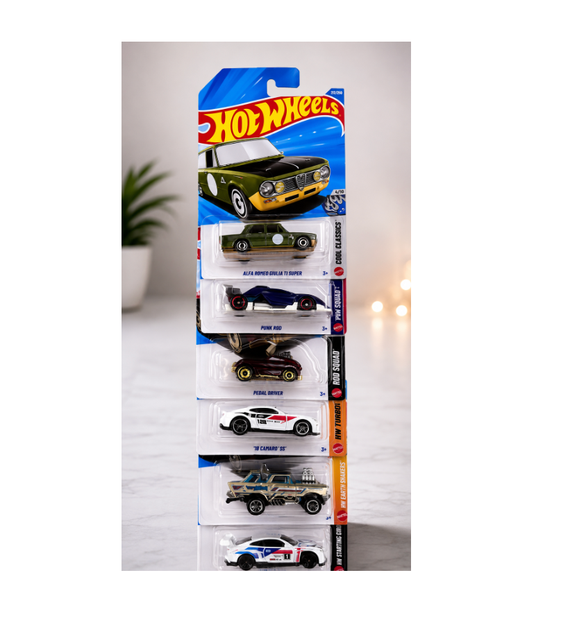 Hot Wheels - Set of 6 Mix - Alfa Romeo & Punk Rod & Pedal Driver & Camaro SS & Lil Mad & BMW M4 GT3 MRP
