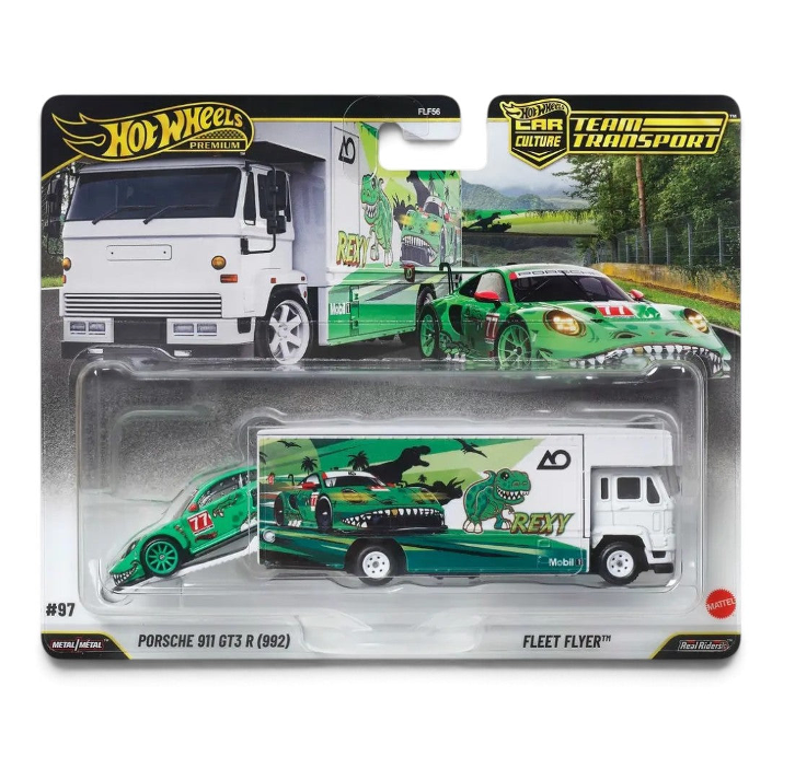 Porsche 911 GT3 R (992) AO Racing Rexy & Fleet Flyer- Hot Wheels Team Transport